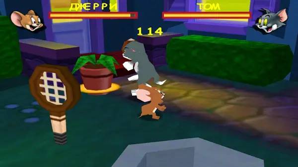 Кадр с взаимодействием персонажа и объекта в Tom and Jerry in Fists of Furry