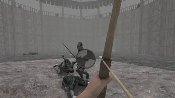 Кадр с взаимодействием персонажа и объекта в Tournament Blood and Steel