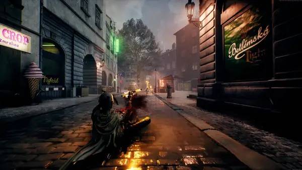 Кадр с взаимодействием персонажа и объекта в Vampire The Masquerade - Bloodhunt