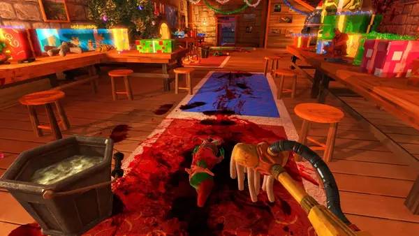 Кадр с взаимодействием персонажа и объекта в Viscera Cleanup Detail  Santa's Rampage