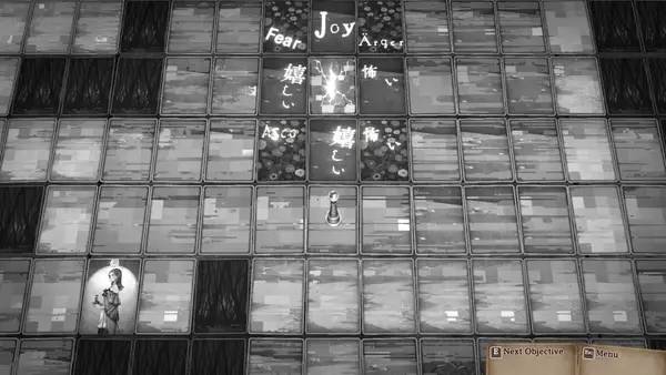 Кадр с взаимодействием персонажа и объекта в Voice of Cards The Forsaken Maiden