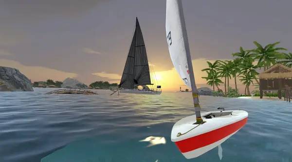 Кадр с взаимодействием персонажа и объекта в VR Regatta - The Sailing Game