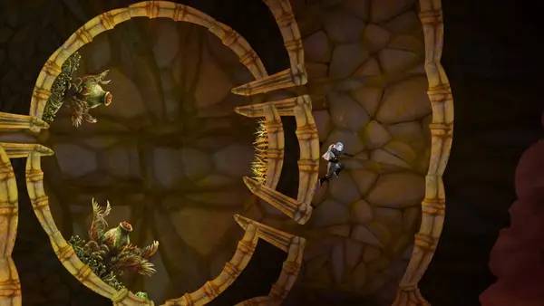 Кадр с взаимодействием персонажа и объекта в Waking Mars