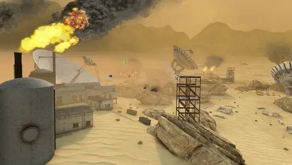Кадр с взаимодействием персонажа и объекта в War Dust VR  32v32 Battlefields