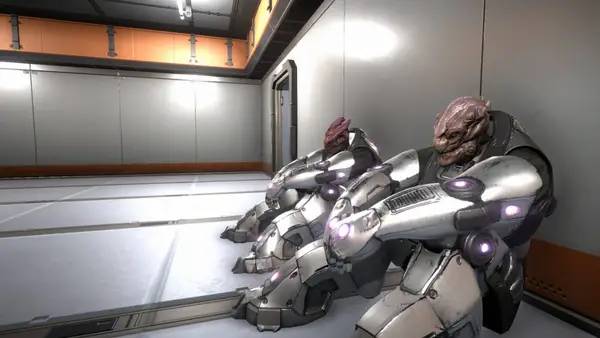 Кадр с взаимодействием персонажа и объекта в Warspace