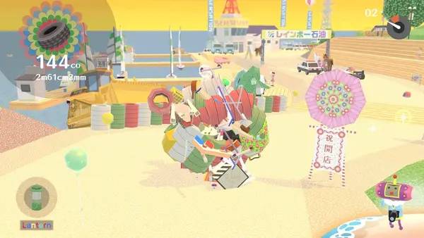 Кадр с взаимодействием персонажа и объекта в We Love Katamari REROLL+ Royal Reverie