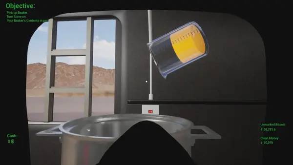 Кадр с взаимодействием персонажа и объекта в We Need To Cook - Drug Empire Simulator