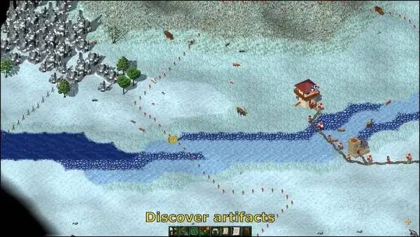 Кадр с взаимодействием персонажа и объекта в Widelands