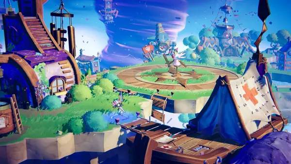 Кадр с взаимодействием персонажа и объекта в Windblown