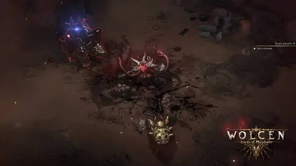 Кадр с взаимодействием персонажа и объекта в Wolcen  Lords of Mayhem