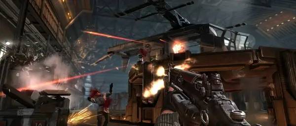 Кадр с взаимодействием персонажа и объекта в Wolfenstein  The New Order
