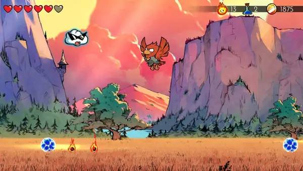Кадр с взаимодействием персонажа и объекта в Wonder Boy  The Dragon's Trap