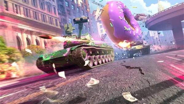 Кадр с взаимодействием персонажа и объекта в World of Tanks Blitz