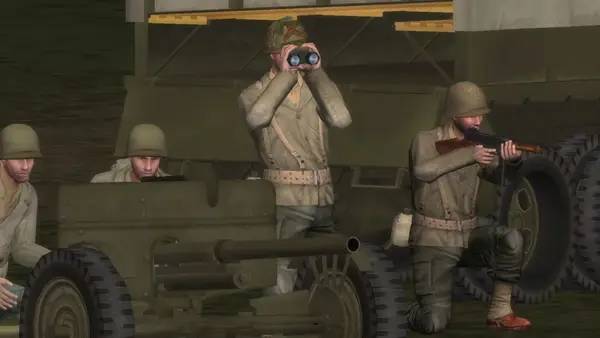 Кадр с взаимодействием персонажа и объекта в WW2 Online