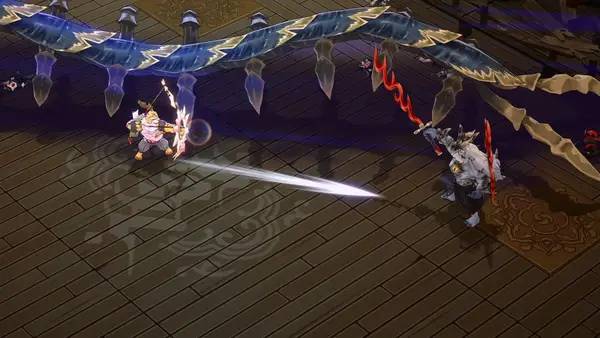 Кадр с взаимодействием персонажа и объекта в Yasha  Legends of the Demon Blade