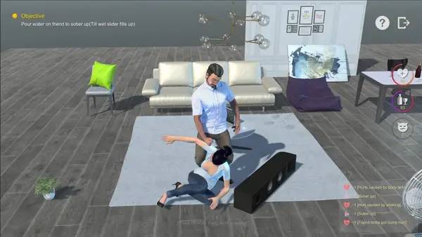 Кадр с взаимодействием персонажа и объекта в You have a drunk friend