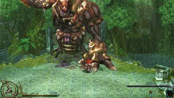 Кадр с взаимодействием персонажа и объекта в Ys 6  The Ark of Napishtim