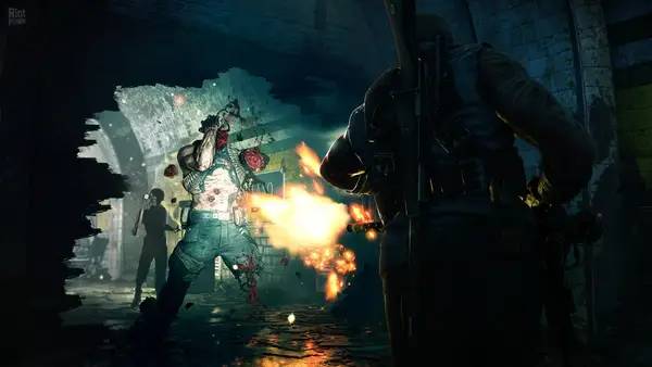 Кадр с взаимодействием персонажа и объекта в Zombie Army 4  Dead War - Super Deluxe Edition