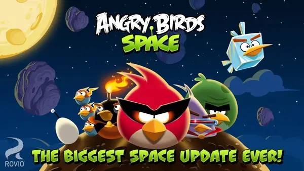 Момент активного игрового действия Angry Birds Space