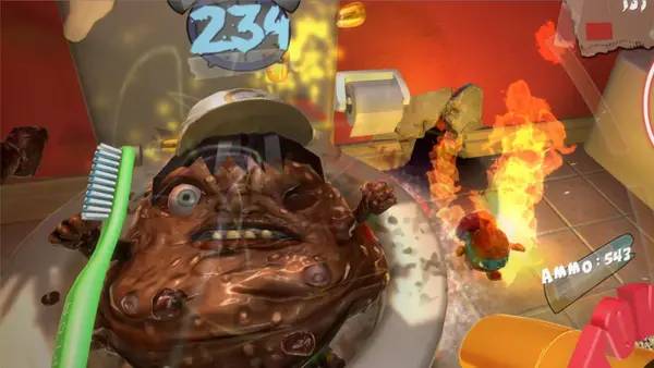 Момент активного игрового действия ATTACK OF THE EVIL POOP VR