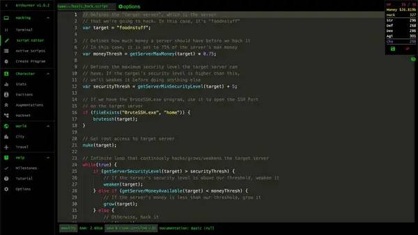 Момент активного игрового действия Bitburner