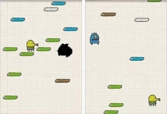 Момент активного игрового действия Doodle Jump