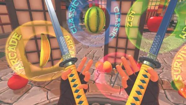 Момент активного игрового действия Fruit Ninja VR