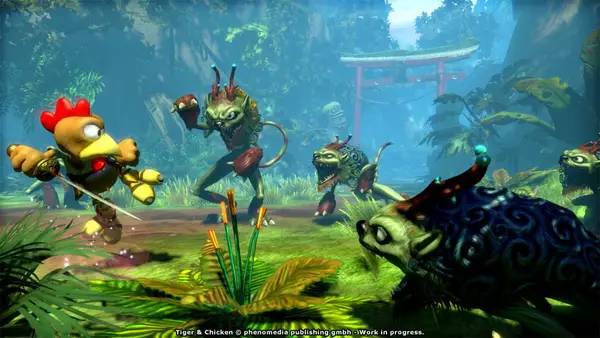 Момент активного игрового действия Moorhuhn Tiger and Chicken