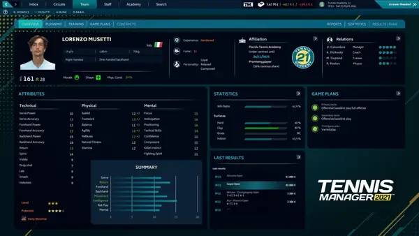 Момент активного игрового действия Tennis Manager 2021