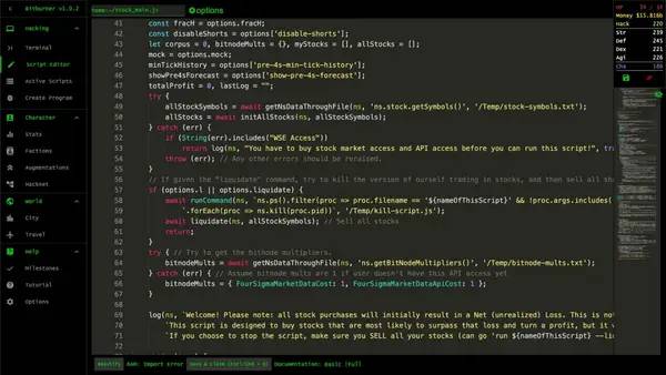 Отображение результата после выполнения миссии в Bitburner