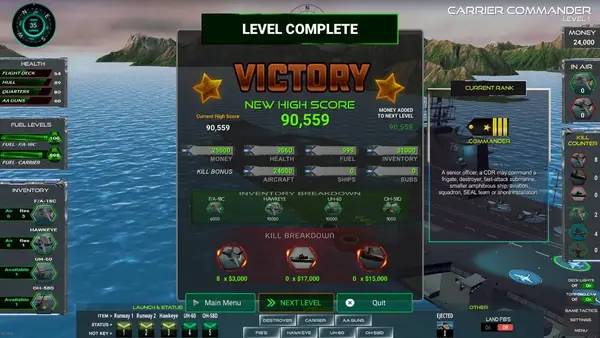 Отображение результата после выполнения миссии в Carrier Commander