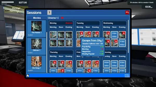 Отображение результата после выполнения миссии в Cinemaster Cinema Simulator