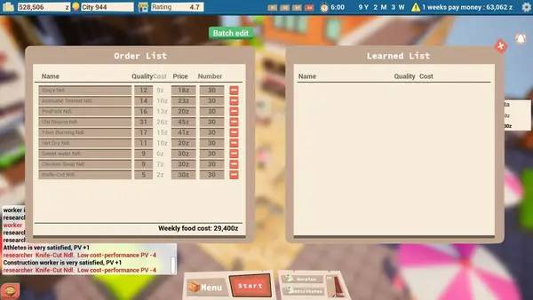 Отображение результата после выполнения миссии в City Noodle Shop Simulator