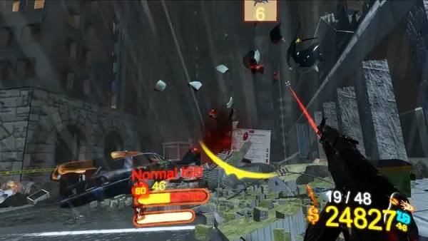 Отображение результата после выполнения миссии в Sharknado VR  Eye of the Storm