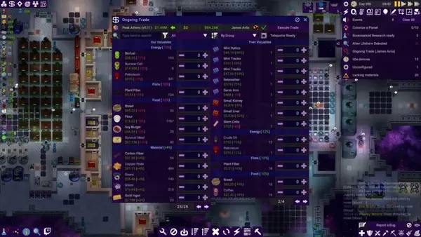 Отображение результата после выполнения миссии в Stardeus