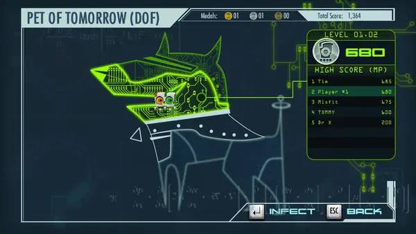 Персонаж A Virus Named TOM в процессе выполнения задания