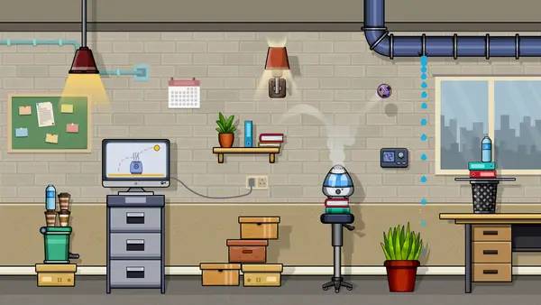 Персонаж Ball at Work The Ultimate Speedrun Platformer! в процессе выполнения задания