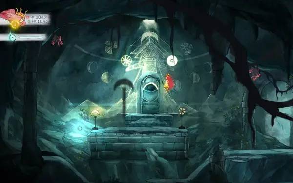 Персонаж Child of Light в процессе выполнения задания