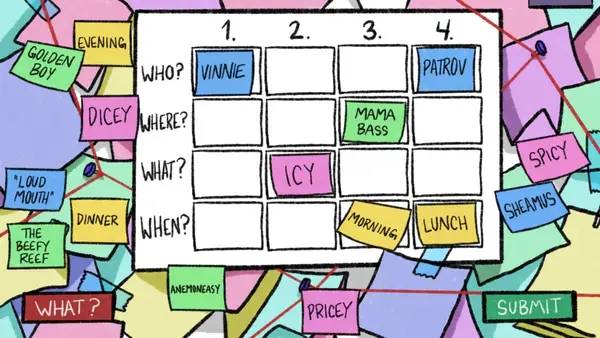 Персонаж Clam Man в процессе выполнения задания