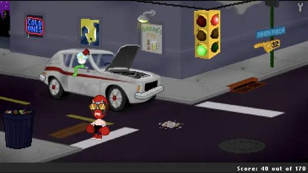 Персонаж Dangeresque The Roomisode Triungulate в процессе выполнения задания