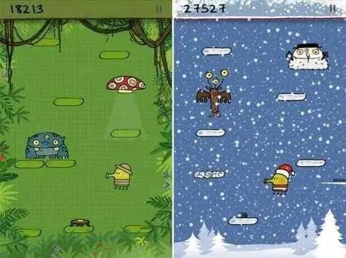 Персонаж Doodle Jump в процессе выполнения задания