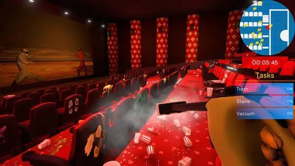 Персонаж Emergency Cleanup Co. в процессе выполнения задания