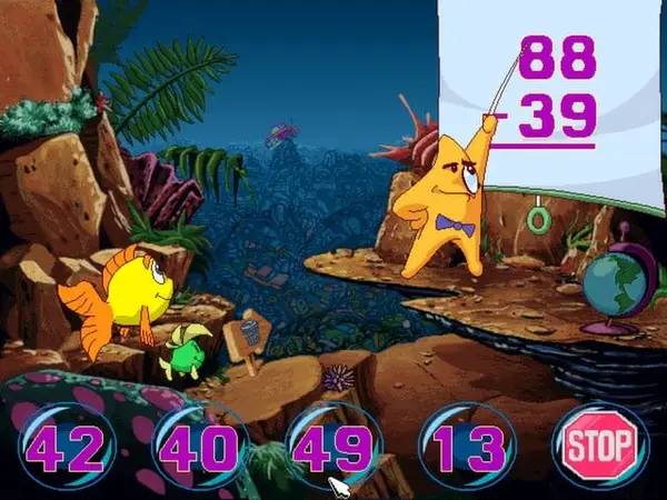 Персонаж Freddi Fish and the Case of the Missing Kelp Seeds в процессе выполнения задания