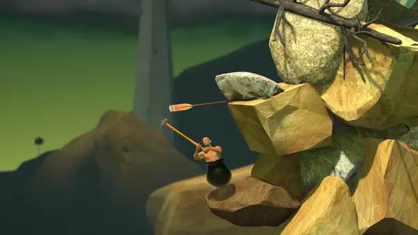 Персонаж Getting Over It with Bennett Foddy в процессе выполнения задания