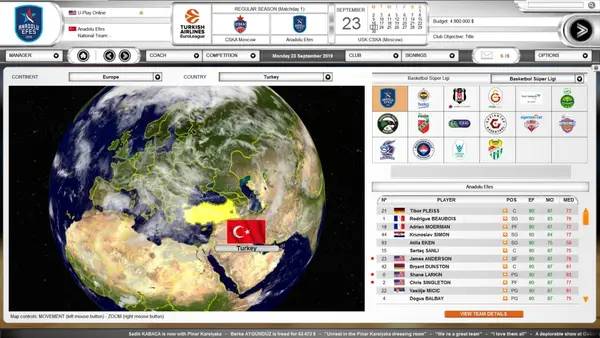 Персонаж International Basketball Manager в процессе выполнения задания