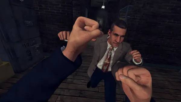 Персонаж L.A. Noire The VR Case Files в процессе выполнения задания
