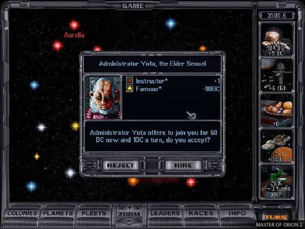 Персонаж Master of Orion 1+2 в процессе выполнения задания