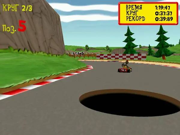 Персонаж Moorhuhn Kart XXL в процессе выполнения задания