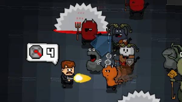 Персонаж Mustache in Hell в процессе выполнения задания