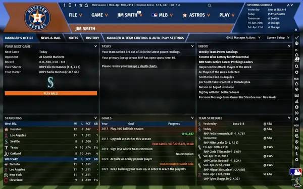 Персонаж Out of the Park Baseball 19 в процессе выполнения задания
